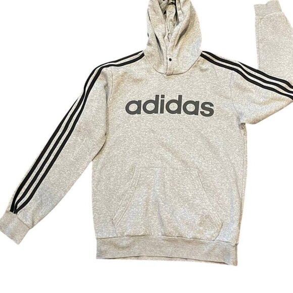 Adidas Mens Small Gray Hoodie Sweatshirt With Logo & Stripes - Picture 8 of 8